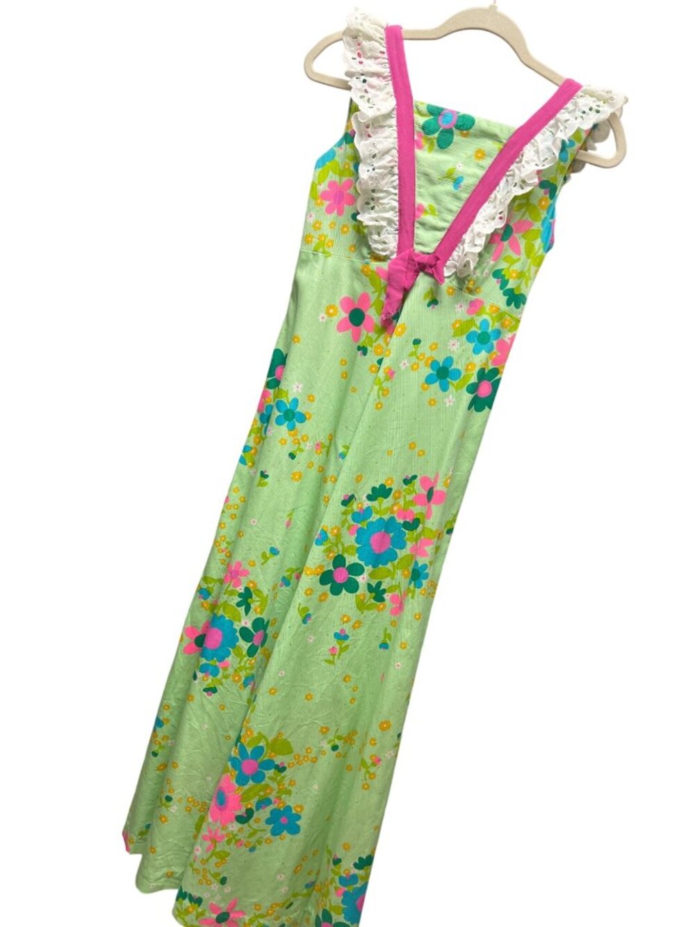 Hilda Hawaii Vintage 60's Empire Waist Green Floral Maxi Dress